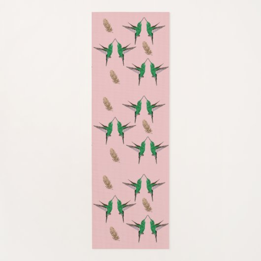 Tapis De Yoga Plumes dorées de colibri vert (Devant)