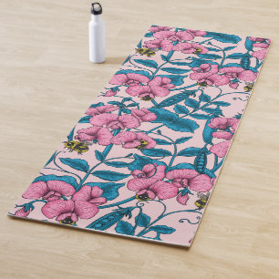 Tapis De Yoga Pois doux et bourdons, rose et bleu
