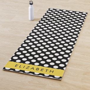 Tapis De Yoga Pois noirs et blancs, pointillés, Votre nom