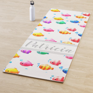 Tapis De Yoga Poisson coloré heureux avec bulles