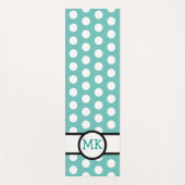 Tapis De Yoga Polka bleu turquoise et blanche mignonne Monogramm (Devant)