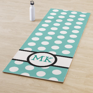 Tapis De Yoga Polka bleu turquoise et blanche mignonne Monogramm