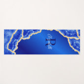 Tapis De Yoga Porte en marbre bleu et or monogramme (Devant (Horizontal))