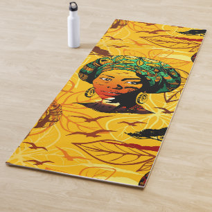 Tapis De Yoga Portrait féminin africain avec coucher de soleil