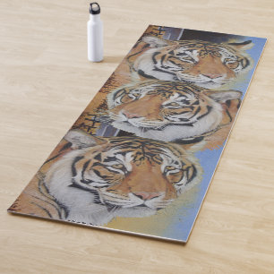 Tapis De Yoga portrait réaliste de la faune tigre gros chatYoga 