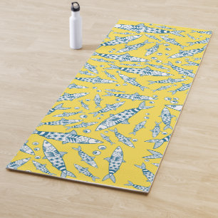 Tapis De Yoga Portugais Lisbonne Sardines Motif Azulejos Jaune