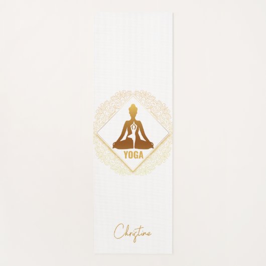 Tapis De Yoga Pose de yoga blanc or avec nom personnalisé (Devant)