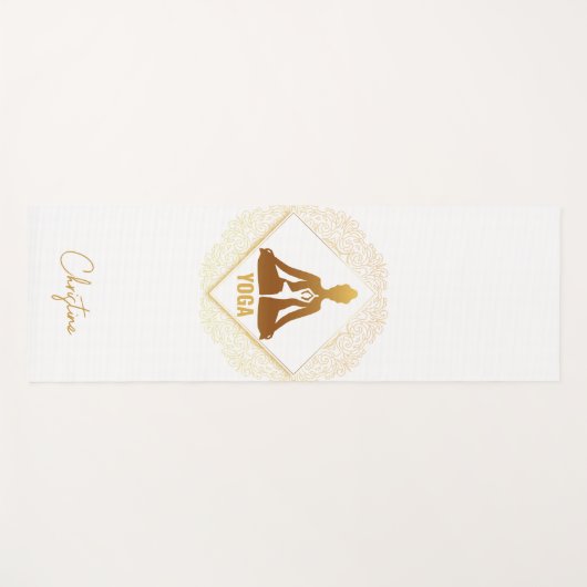 Tapis De Yoga Pose de yoga blanc or avec nom personnalisé (Devant (Horizontal))