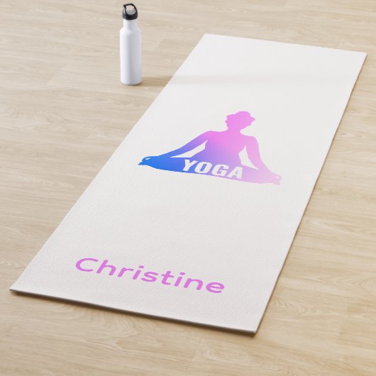 Tapis De Yoga Pose de Yoga bleu-rose-blanc et nom personnalisé (En situation)