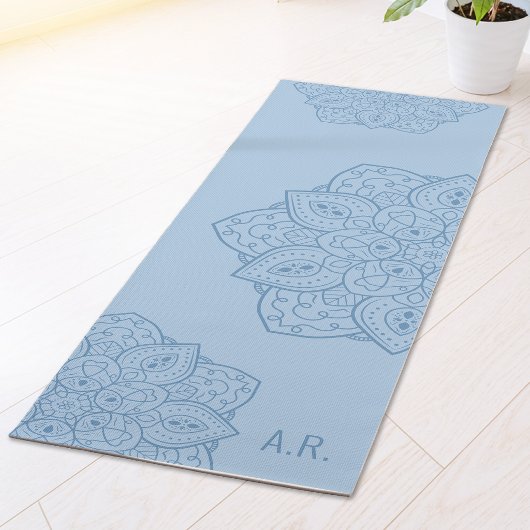 Tapis De Yoga Pretty Blue Decorative Modern Mandala And Initials