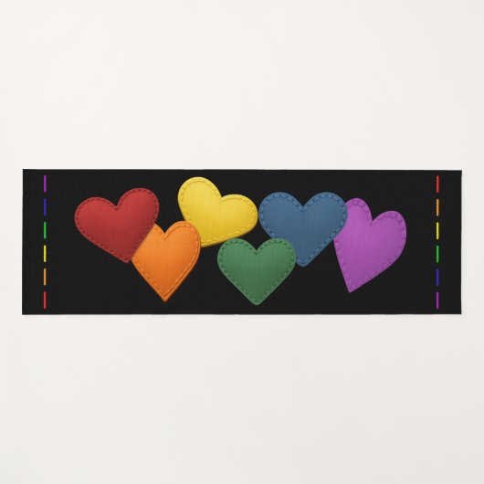 Tapis De Yoga PRIDE Couleurs arc-en-ciel Coeurs pointillés (Devant (Horizontal))