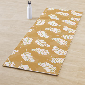 Tapis De Yoga Printemps floral | Feuilles d'or et de blanc