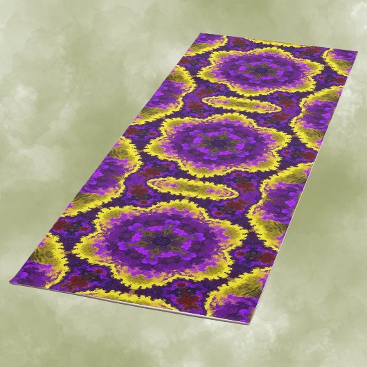 Tapis De Yoga Psychédélique Mandala Fleur Jaune et Violet