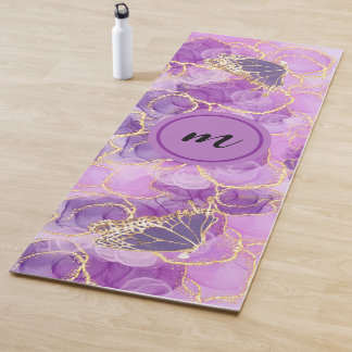 Tapis De Yoga purple gold butterfly watercolour