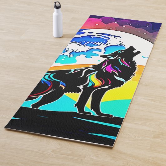 Tapis De Yoga Rainbow Lunar Wolf Howl Art (En situation)