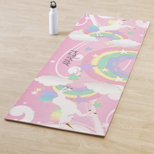 Tapis De Yoga Rainbow Pink Unicorn (En situation)