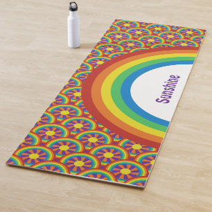 Tapis De Yoga Rainbows style années 70 et Motif graphique Sun