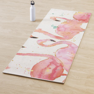 Tapis De Yoga Rassemblement tropical de des Flamants roses