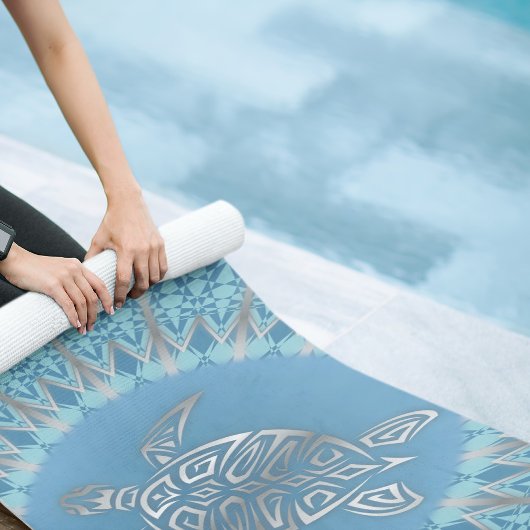 Tapis De Yoga "Rayon de tortue d'argent" | Plage de Monogram