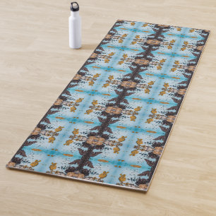 Tapis De Yoga Rayures brunes sur fond bleu glacé