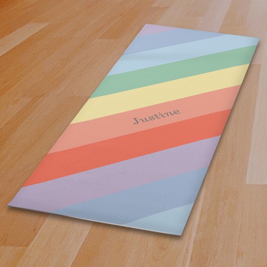 Tapis De Yoga Rayures diagonales Pastel Rainbow