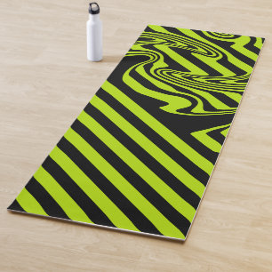 Tapis De Yoga Rayures et Tourbillons - Vert Citron et Noir