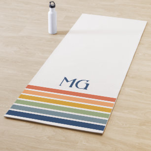 Tapis De Yoga Rayures minimalistes monogrammées rétro