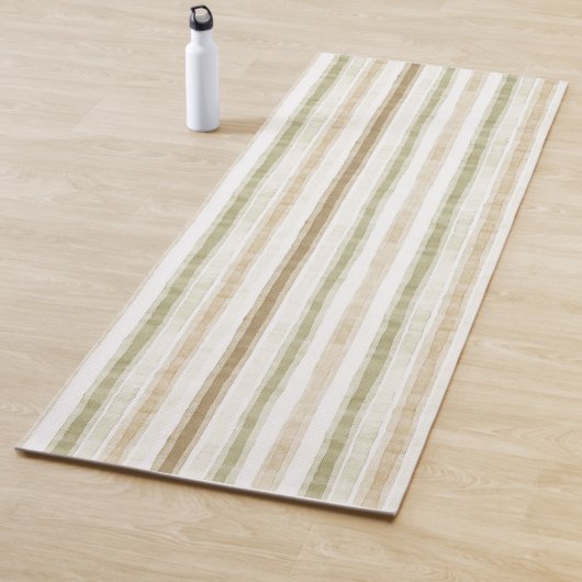 Tapis De Yoga Rayures vert brun crème (En situation)