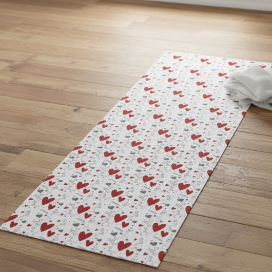 Tapis De Yoga Red and Black Hand Drawn Doodle Hearts