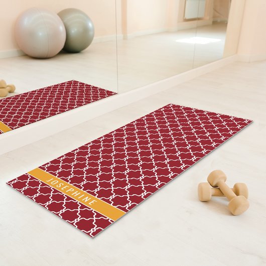 Tapis De Yoga Red And Orange Trellis Pattern With Custom Name