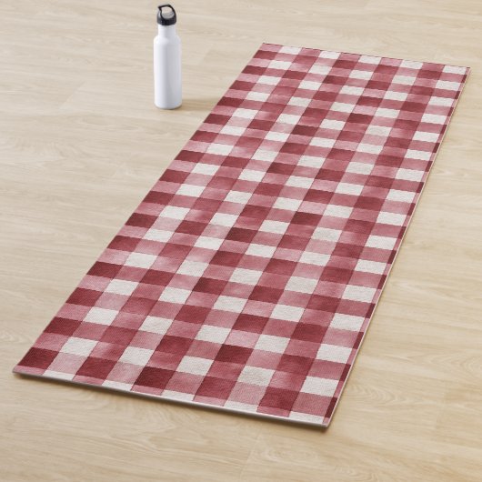 Tapis De Yoga Red Cream Plaid Stripes (En situation)