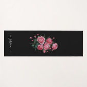 Tapis De Yoga Red Roses on Black with script name (Devant (Horizontal))