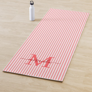 Tapis De Yoga Red & White Stripes Monogram Name