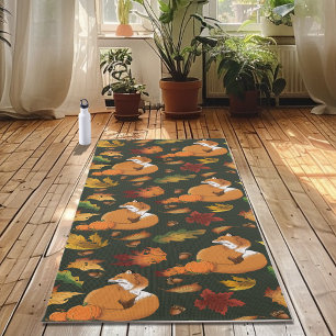 Tapis De Yoga Renard roux Feuilles d'automne Glands Motif vert