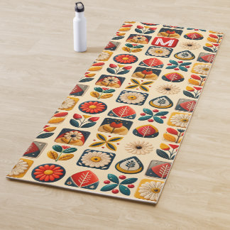 Tapis De Yoga Retro Folk Floral Yoga Design