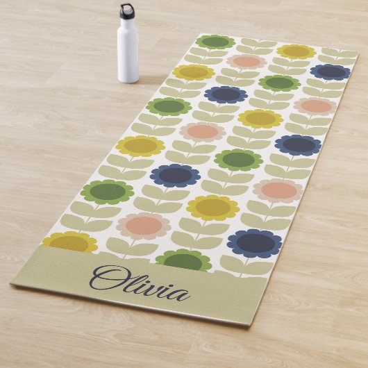 Tapis De Yoga Retro Groovy Summer Flowers Stems (En situation)