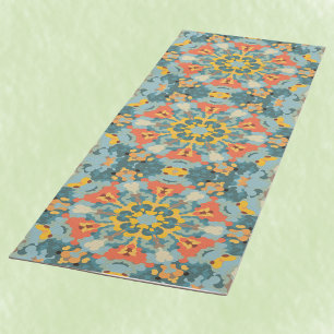 Tapis De Yoga Rétro Mandala bleu orange et jaune