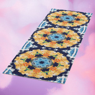 Tapis De Yoga Rétro Mandala jaune bleu et orange