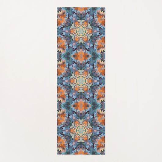 Tapis De Yoga Rétro Mandala Orange Bleu et Jaune (Devant)