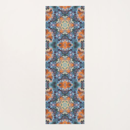 Tapis De Yoga Rétro Mandala Orange Bleu et Jaune (Dos)
