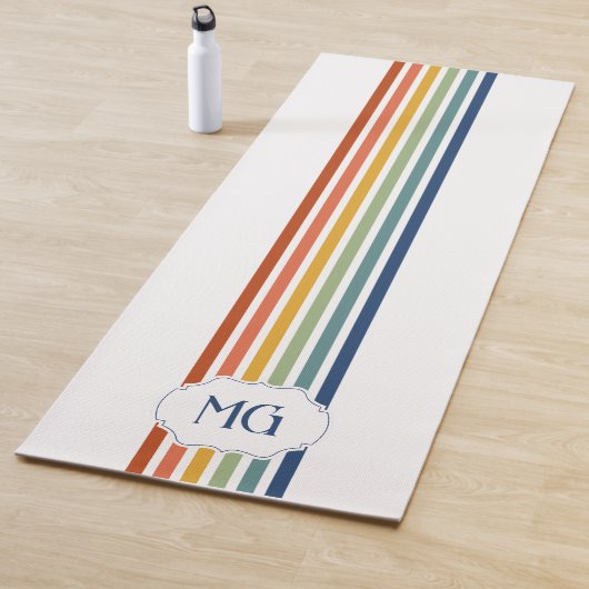 Tapis De Yoga Retro Monogrammed Minimalist Stripes (En situation)