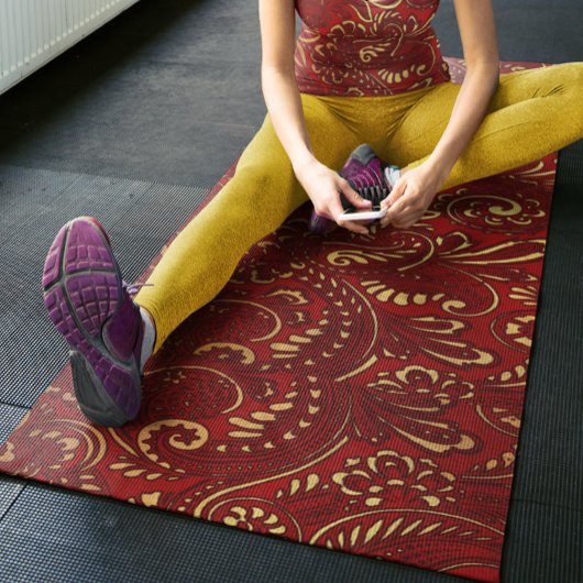 Tapis De Yoga Romantic Red Bold Damask Paisley Bold Floral 