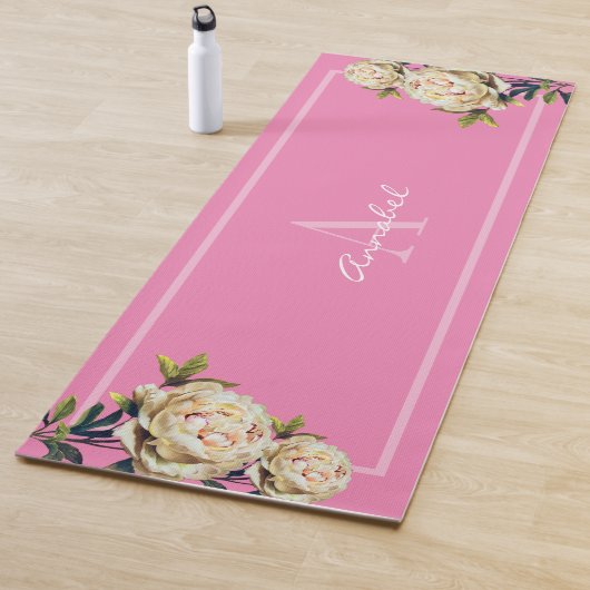 Tapis De Yoga Rose blanche monogrammed rose (En situation)