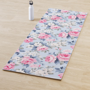 Tapis De Yoga Rose esthétique roses fleurs blanches motif