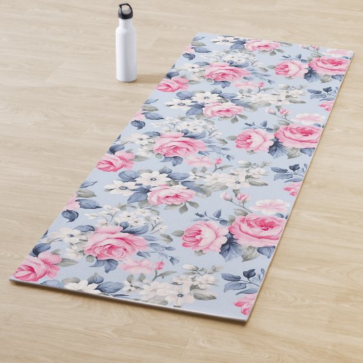 Tapis De Yoga Rose esthétique roses fleurs blanches motif (En situation)