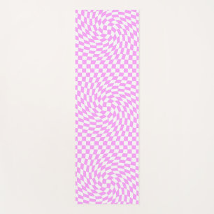Tapis De Yoga Rose et blanc dépoli À damiers Motif chic
