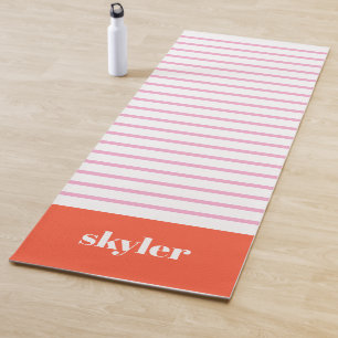 Tapis De Yoga Rose et rouge moderne rayures monogrammées