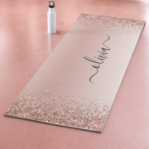Tapis De Yoga Rose Gold - Blush Pink Pailleté Métal Monogramme N