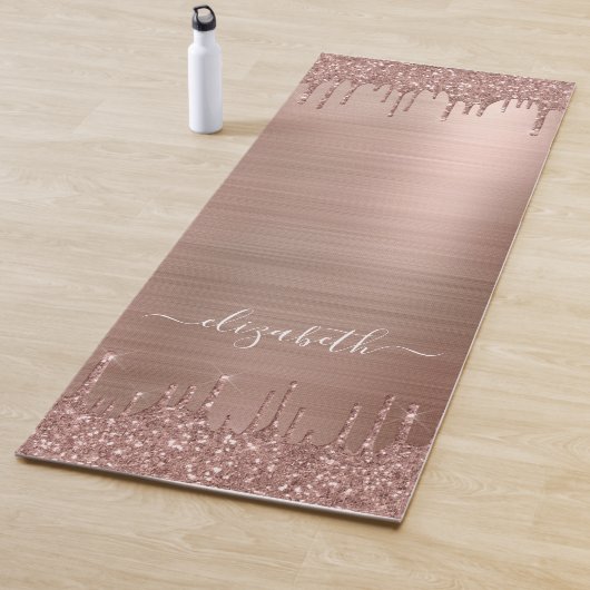 Tapis De Yoga Rose Gold Dripping Glitter Personalized (En situation)