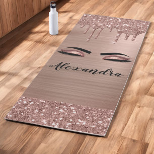 Tapis De Yoga Rose Gold Glitter Sparkle Eyelashes Monogram